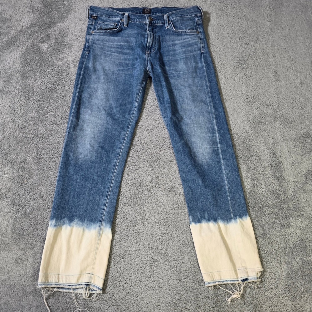 Citizens of Humanity Womens 31 Agnes Crop‎ Jeans Blue Dip Dye Ombre Distressed